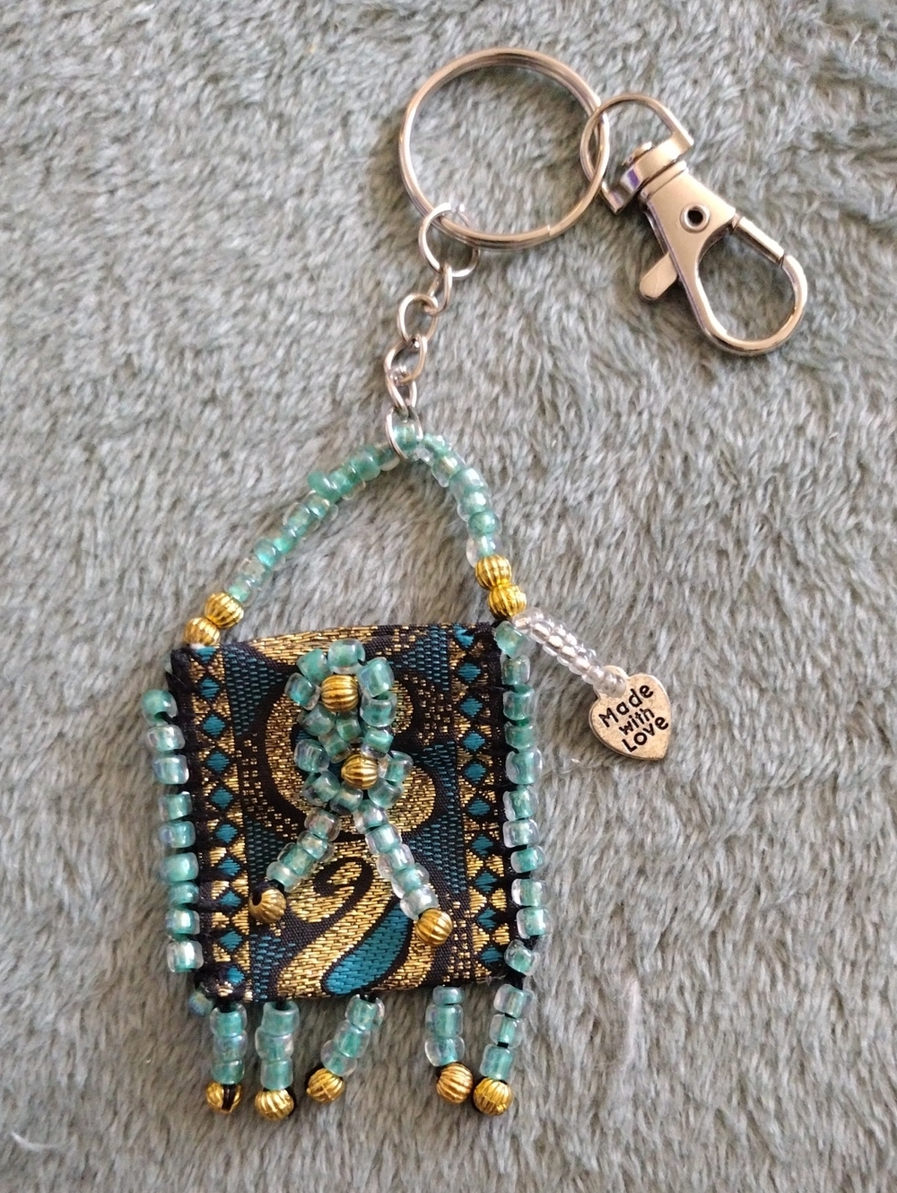 Handmade Teal Beaded Mini Purse Bag Keychain - Made With Love